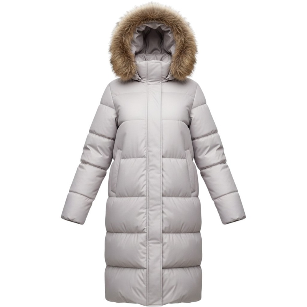 Old Navy Womens Long Puffer Coat Champagne Beige Faux Fur Hood Parka Large